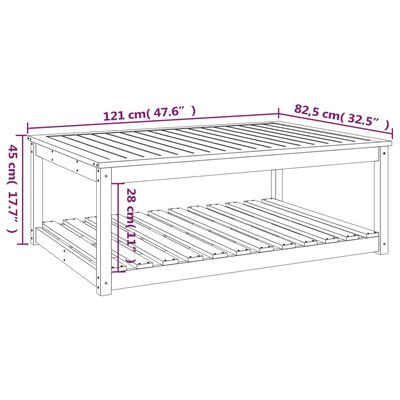 vidaXL Garden Table Black 121x82.5x45 cm Solid Wood Pine