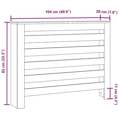 vidaXL Radiator Cover Concrete Grey 104x20x82 cm Engineered Wood