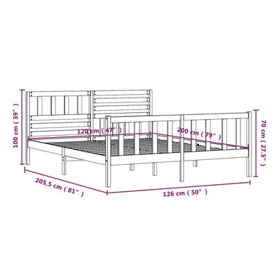 vidaXL Bed Frame without Mattress Black Solid Wood 120x200 cm (810081+814138)