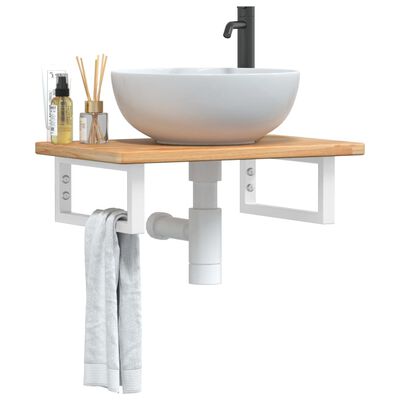 vidaXL Basin Shelf Wall Mounted Steel and Solid Wood Oak