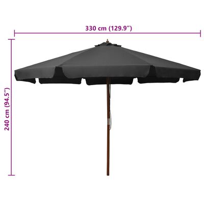 vidaXL Garden Parasol with Wooden Pole 330 cm Anthracite