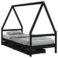 vidaXL Kids Bed Frame with Drawers Black 90x190 cm Solid Wood Pine