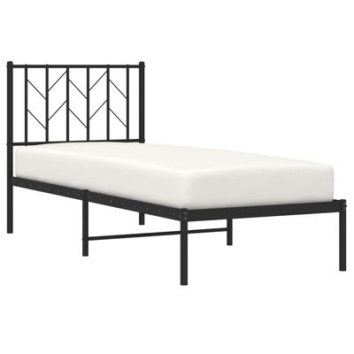 vidaXL Metal Bed Frame without Mattress with Headboard Black 75x190 cm Small Single