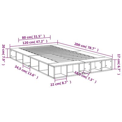 vidaXL Bed Frame without Mattress Smoked Oak 120x200 cm