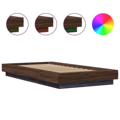 vidaXL Bed Frame with LED Lights without Mattress Brown Oak 90x200 cm