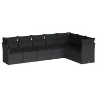 vidaXL 7 Piece Garden Sofa Set with Cushions Black Poly Rattan