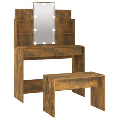 vidaXL Dressing Table Set with LED Smoked Oak Engineered Wood