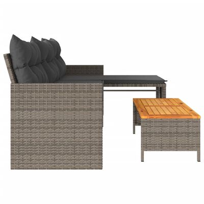 vidaXL Garden Sofa with Table and Cushions L-Shaped Grey Poly Rattan