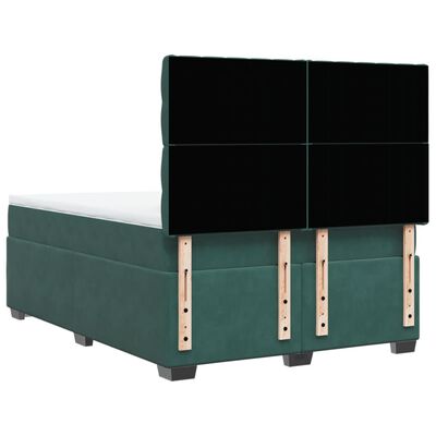 vidaXL Box Spring Bed with Mattress Dark Green 140x190 cm Velvet