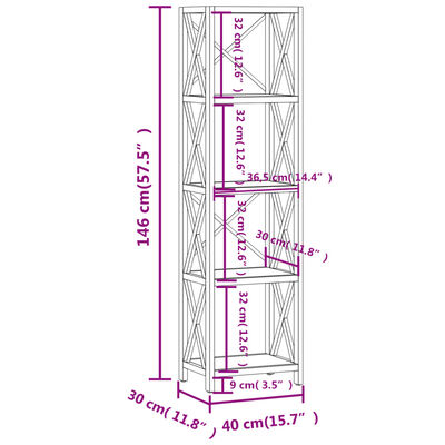 vidaXL 5-Tier Shelf 40x30x146 cm Solid Wood Oak