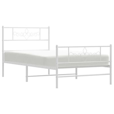 vidaXL Metal Bed Frame without Mattress with Footboard White 90x190 cm Single