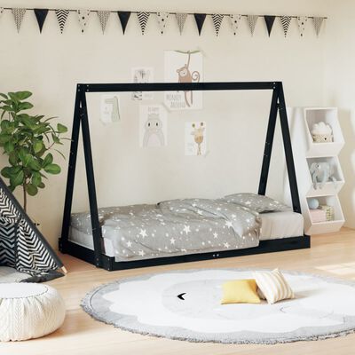 vidaXL Kids Bed Frame Black 80x160 cm Solid Wood Pine