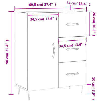 vidaXL Sideboard Sonoma Oak 69.5x34x90 cm Engineered Wood