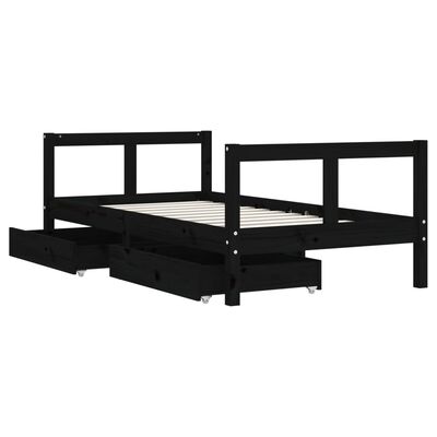 vidaXL Kids Bed Frame with Drawers Black 80x160 cm Solid Wood Pine