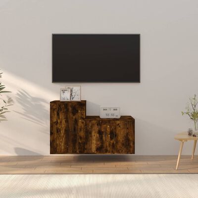 vidaXL 2 Piece TV Cabinet Set Smoked Oak Engineered Wood