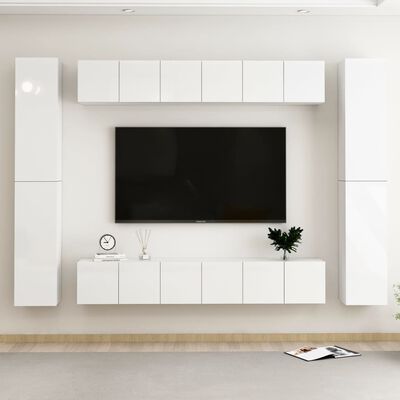 vidaXL 10 Piece TV Cabinet Set High Gloss White Engineered Wood