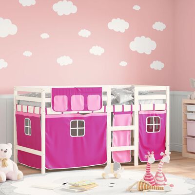 vidaXL Kids' Loft Bed with Curtains without Mattress Pink 80x200 cm