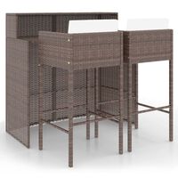 vidaXL 3 Piece Garden Bar Set with Cushions Poly Rattan Brown