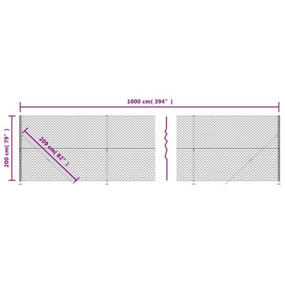 vidaXL Chain Link Fence with Flange Silver 2x10 m