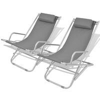 vidaXL Reclining Deck Chairs 2 pcs Steel Grey