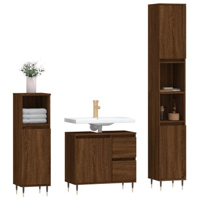 vidaXL 3 Piece Bathroom Furniture Set Brown Oak Engineered Wood