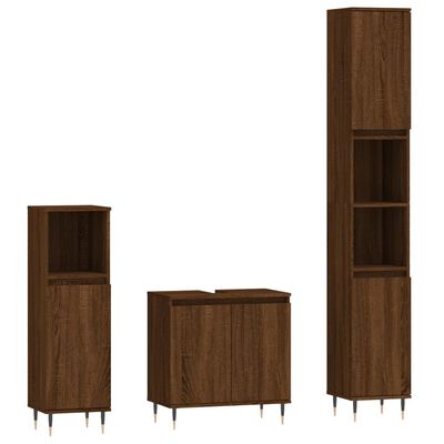 vidaXL 3 Piece Bathroom Furniture Set Brown Oak Engineered Wood