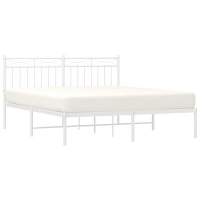 vidaXL Metal Bed Frame without Mattress with Headboard White 150x200 cm King Size