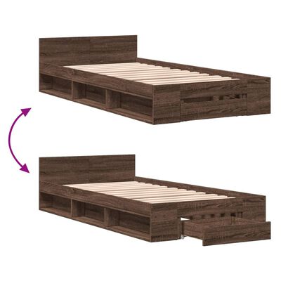 vidaXL Bed Frame with Drawer without Mattress Brown Oak 75x190 cm Small Single