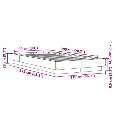 vidaXL Bed Frame without Mattress Black 100x200 cm