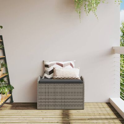 vidaXL Storage Bench with Cushion Grey 80x51x52 cm Poly Rattan