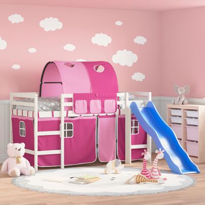 vidaXL Kids' Loft Bed with Tunnel without Mattress Pink 90x200 cm