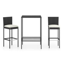 vidaXL 3 Piece Garden Bar Set with Cushions Poly Rattan Black