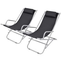 vidaXL Reclining Deck Chairs 2 pcs Steel Black