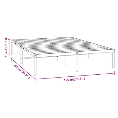 vidaXL Metal Bed Frame without Mattress Black 150x200 cm King Size