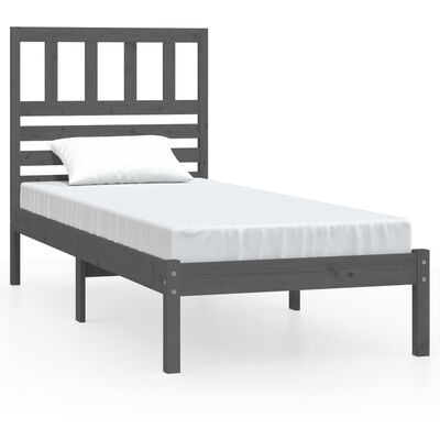 vidaXL Bed Frame without Mattress Grey Solid Wood Pine 90x200 cm