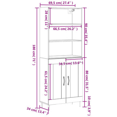 vidaXL Highboard Brown Oak 69.5x34x180 cm Engineered Wood