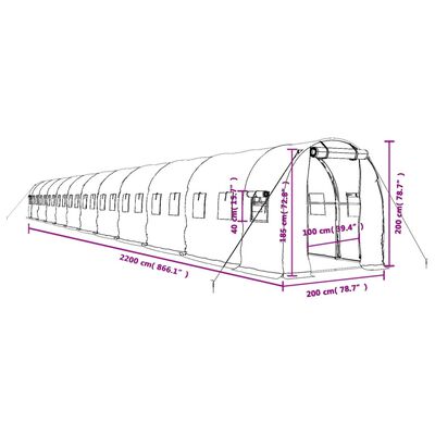 vidaXL Greenhouse with Steel Frame Green 44 m² 22x2x2 m