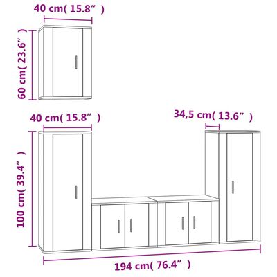 vidaXL 5 Piece TV Cabinet Set Brown Oak Engineered Wood