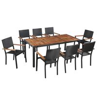 vidaXL 9 Piece Outdoor Dining Set Poly Rattan and Acacia Wood Black