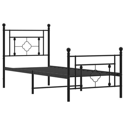 vidaXL Metal Bed Frame without Mattress with Footboard Black 75x190 cm Small Single