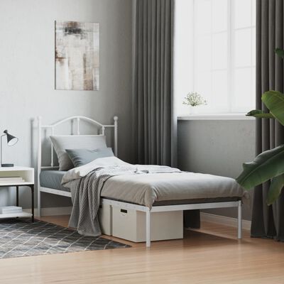 vidaXL Metal Bed Frame without Mattress with Headboard White 90x200 cm