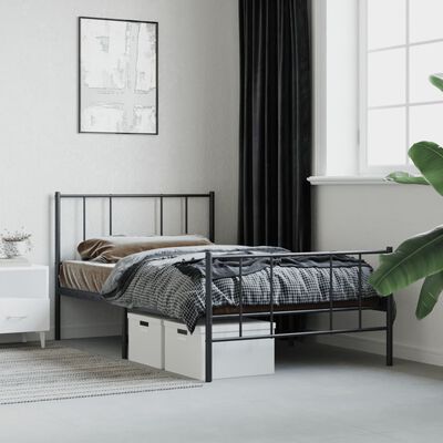 vidaXL Metal Bed Frame without Mattress with Footboard Black 100x200 cm