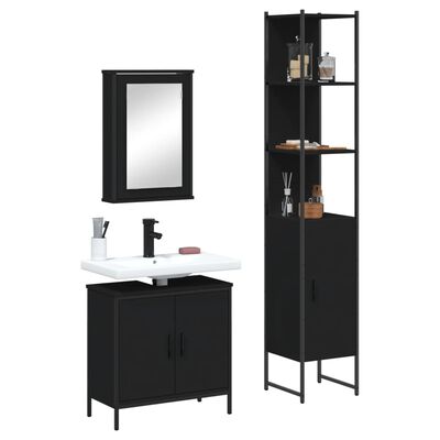 vidaXL 3 Piece Bathroom Furniture Set Black Engineered Wood