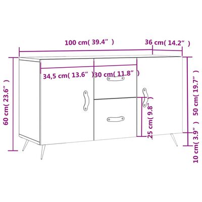 vidaXL Sideboard Grey Sonoma 100x36x60 cm Engineered Wood