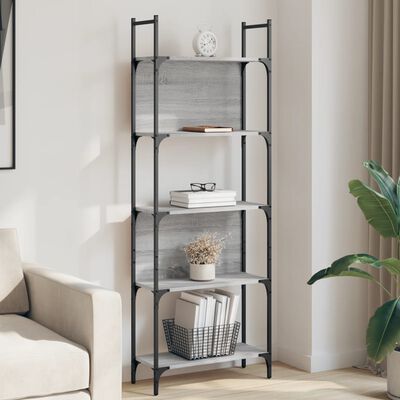 vidaXL Bookshelf 5-Tier Grey Sonoma 60.5x24x166.5 cm Engineered Wood