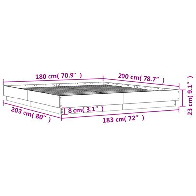 vidaXL Bed Frame with LED without Mattress Sonoma Oak 180x200 cm Super King