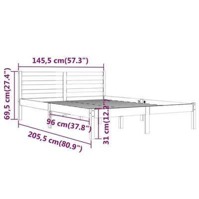 vidaXL Bed Frame without Mattress Solid Wood Pine 140x200 cm Grey