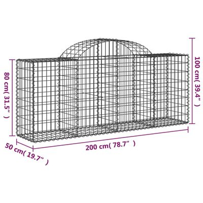 vidaXL Arched Gabion Baskets 11 pcs 200x50x80/100 cm Galvanised Iron