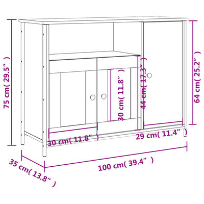 vidaXL Sideboard Grey Sonoma 100x35x75 cm Engineered Wood