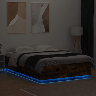 vidaXL Bed Frame with LED without Mattress Smoked Oak 120x200 cm